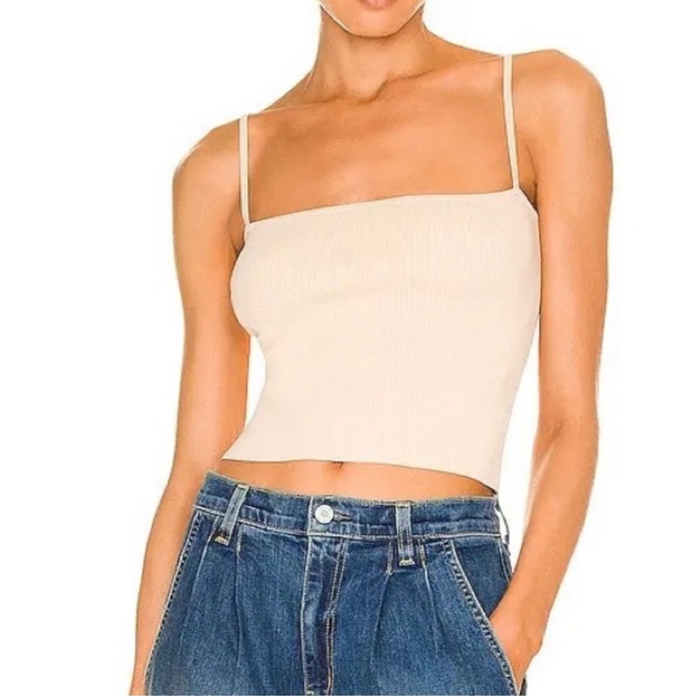 A.L.C. Ribbed Square Neck Crop Tank Top in Cream